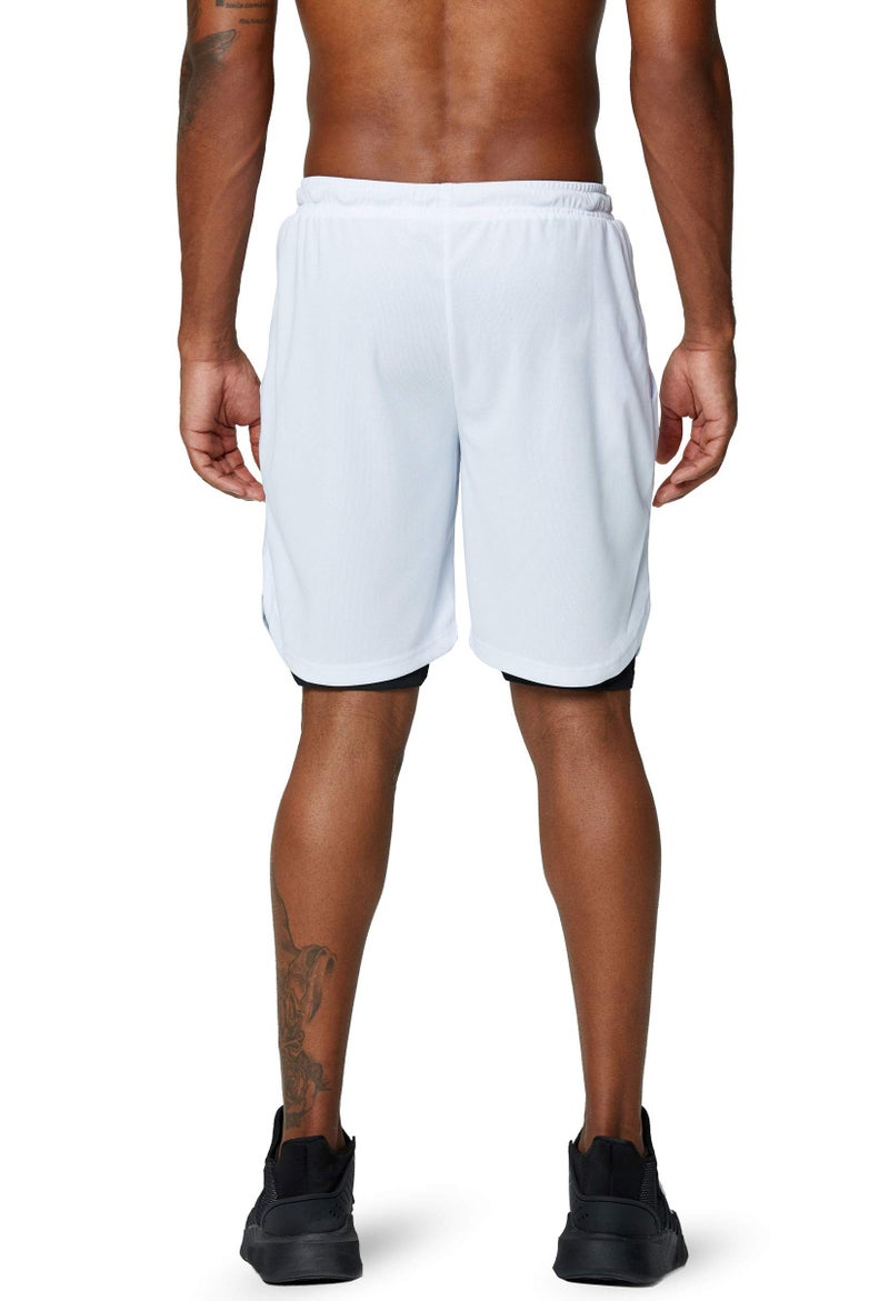 Pinkbomb Men's 2 in 1 Running Shorts Gym Workout Quick Dry Mens Shorts with Phone Pocket (White, Medium) - Image 5